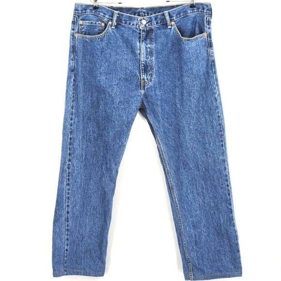Levis 505 Jeans Mens 42x30 Medium Blue Wash Straight Leg Denim Normcore Everyday - Picture 1 of 8